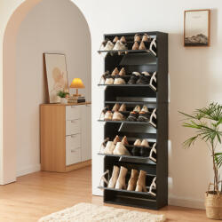 [en. casa] Pantofar Lund cu 5 clapete cu oglinda, negru, pentru 20 perechi (88502515) Pantofar