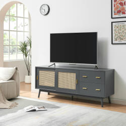 [en. casa] Comoda TV Susa gri cu front din poliratan, 160x40x65 cm (89240988)