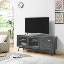 [en. casa] Comoda TV Susa gri cu front din sticla, 160x40x65 cm, [en. casa] (89240984)