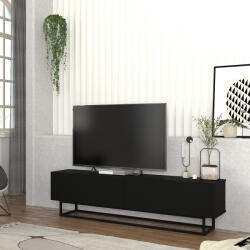 [en. casa] Comoda TV Nolven 180 cm neagra, cu 2 usi si cadru metalic (90433279)
