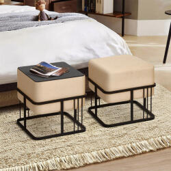 [en. casa] Set 2 taburete patrate cu functie de masa, stivuibile, bej (88506729)