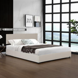 Corium Pat tapitat Juva 140x200 cm bej cu somiera rabatabila si lada (87149761)