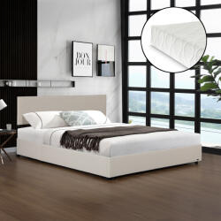 Corium Pat tapitat Juva 180x200 cm cu saltea si lada de depozitare, bej (88639026)