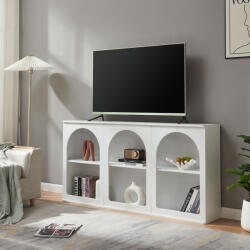 [en. casa] Comoda TV alba Trorhun 160x30x80 cm cu 6 compartimente deschise (89302869) Comoda