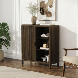 [en. casa] Comoda moderna Lukkodso 82x75x30 cm, finisaj nuc, cu usa riflata (90155286) Comoda