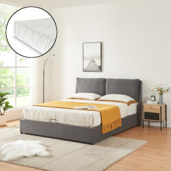 [en. casa] Pat tapitat Lunner 140x200 cm cu saltea si lada, gri închis (87902375)
