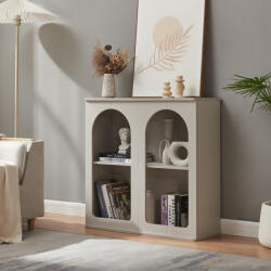 [en. casa] Comoda living gri cu rafturi deschise si arcade decorative, 80x30x80 cm (89302866) Comoda