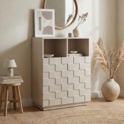 [en. casa] Comoda înalta bej Bopibobro cu 2 usi, front 3D si rafturi deschise (90354369) Comoda