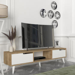 [en. casa] Comoda TV Kullila 160x35x40 cm, stejar natur si alb, [en. casa] (88850193)