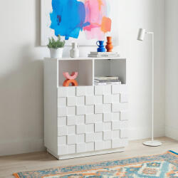 [en. casa] Comoda highboard alba Bopibobro cu 2 usi 3D si rafturi, 86x64x36 cm (90354371) Comoda