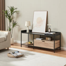 [en. casa] Comoda TV Belana 120x40x54 cm, negru si aspect stejar, [en. casa] (89302877)