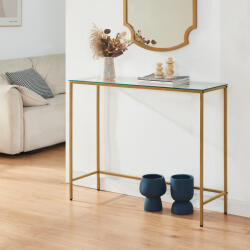 [en. casa] Masa consola Kronoby 100x30x80 cm auriu cu sticla transparenta (89005622)