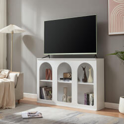 [en. casa] Comoda TV alba Trorhun cu 6 compartimente deschise, 120x30x80 cm (89302867) Comoda