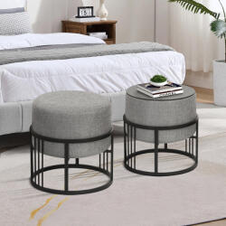 [en. casa] Set 2 taburete rotunde cu functie de masa, gri deschis, [en. casa] (88506728)