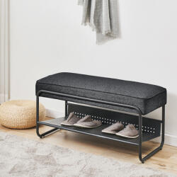 [en. casa] Banca pentru pantofi Lillehammer 90x37x42 cm, negru, cu sezut tapitat (87130488)