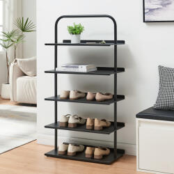 [en. casa] Pantofar metalic Poytya cu 5 rafturi, negru, 119x60x32 cm (88643871) Pantofar