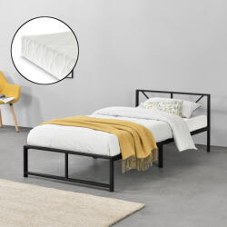 [en. casa] Pat metalic Meran 90x200 cm cu saltea inclusa, negru, din otel (71893908)