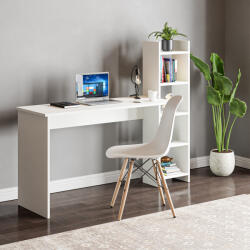[en. casa] Birou alb cu raft lateral integrat 150x45x120 cm pentru home office (89347185)