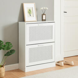 [en. casa] Pantofar alb Vesilahti cu 2 clapete si front tip ratan, 80x60x24 cm (85273773) Pantofar