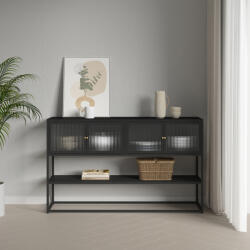 [en. casa] Bufet sideboard Säkylä cu 4 usi din sticla, 150x38x90 cm, negru (89302856) Comoda
