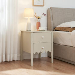 [en. casa] Noptiera Luspoo cu 2 sertare, crem alb, 50x40x40 cm, [en. casa] (88857395)