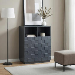 [en. casa] Comoda highboard gri închis cu 2 usi si front 3D, 86x64x36 cm (90354370) Comoda