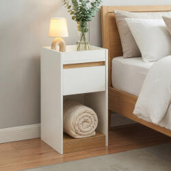 [en. casa] Noptiera Lure 55x30x35 cm alb cu aspect de stejar, cu sertar (90354380)