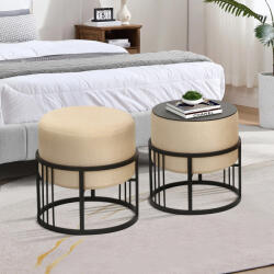 [en. casa] Set 2 taburete rotunde stivuibile cu functie de masa, bej (88506725)