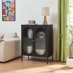 [en. casa] Sideboard Karlskrona negru mat cu sticla riflata 102x80x40 cm (84582536) Comoda