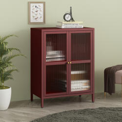 [en. casa] Bufet living Säkylä cu 2 usi din sticla striata, bordo, 84x64x35 cm (88825124) Comoda