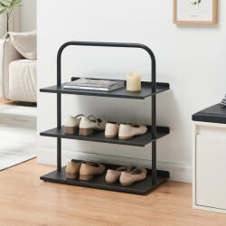 [en. casa] Raft pentru pantofi din otel Poytya, 3 polite, negru, 73x60x32 cm (88643868) Pantofar