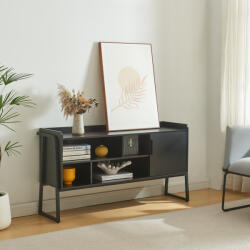 [en. casa] Comoda TV Storfjord 120x33, 5x63 cm neagra, cu rafturi si dulap (85572166)