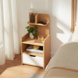 [en. casa] Noptiera cu raft si sertar 75x35x30 cm, aspect stejar si alb (90433275)