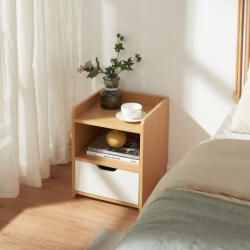 [en. casa] Noptiera cu sertar si raft, stejar alb, 45x36x34 cm, Bordkak (90433274)