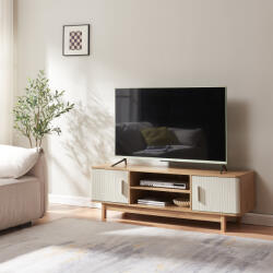 [en. casa] Comoda TV Ferrersp cu 2 usi, 140x40x45 cm, aspect stejar si nisip (89953044)