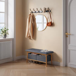 [en. casa] Bancheta pentru pantofi cu depozitare si 2 cutii, bambus, 90x30x45 cm (90388830)