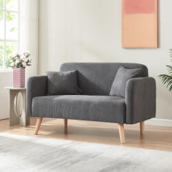 [en. casa] Canapea 2 locuri Midt, gri, din cord, cu 2 perne, 132x70x80, 5 cm (90433296) Canapea