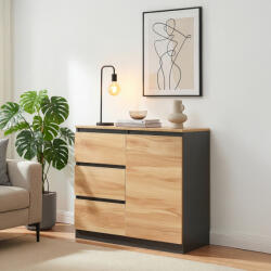 [en. casa] Comoda sideboard Kyr 80x40x75 cm, negru si stejar rustic (90354376) Comoda
