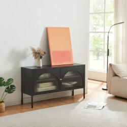 [en. casa] Comoda TV Karlskrona 115x35x64 cm negru mat cu usi din sticla (84582534)