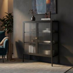 [en. casa] Vitrina sideboard din otel negru cu 2 usi din sticla, 100x80x30 cm (89540108) Comoda