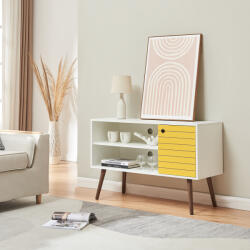[en. casa] Comoda TV Vare 100x40x65, 5 cm alb/galben cu rafturi si usa (88640830)