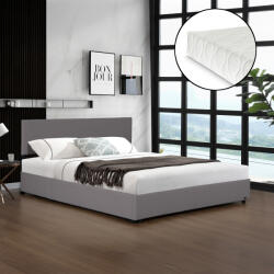 Corium Pat tapitat Juva 140x200 cm cu saltea si lada de depozitare, gri (88639023)