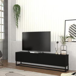 [en. casa] Comoda TV Nolven 180 cm, negru, cu 2 usi rabatabile si cadru metalic (90433283)