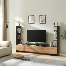 [en. casa] Comoda TV Rauki cu rafturi laterale, negru si aspect lemn mango (87744239)