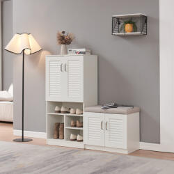 [en. casa] Pantofar alb cu banca si 4 usi ventilate Løten, 120x36, 5x120 cm (89591213) Pantofar