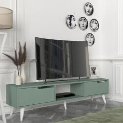 [en. casa] Comoda TV Kullila 160x35x40 cm verde cu alb, 2 usi (88850194)