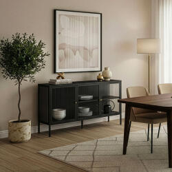 [en. casa] Comoda vitrina Vinterhavn din otel, 3 usi, 80x150x40 cm, negru (89540109)