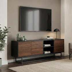 [en. casa] Comoda TV Boxholm 160x30x56, 5 cm, negru cu fronturi aspect nuc (90397024) Comoda