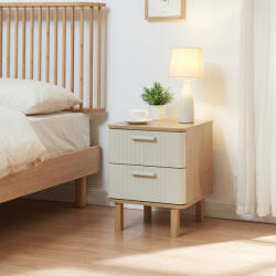 [en. casa] Noptiera Ferrersp cu 2 sertare, decor stejar si nisip, 50x40x40 cm (89953041)