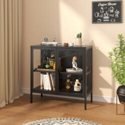 [en. casa] Vitrina sideboard metalica neagra cu 2 usi din sticla, 80x80x35 cm (89540114) Comoda